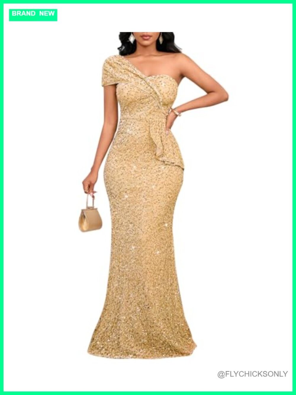 Women Sequin One Shoulder Mermaid Formal Maxi Dress